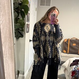 Boston Proper Navy and Beige Aztec Sweater